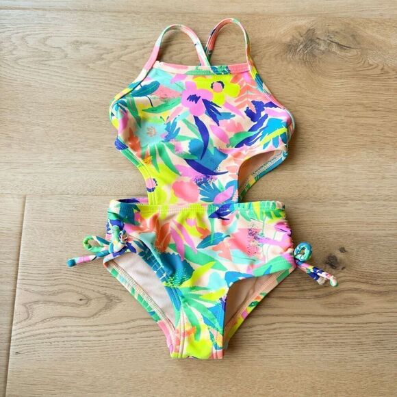 Cat & Jack Baby Toddler Girls Colorful Cutout One Piece Swimsuit 12 Months - Picture 1 of 4